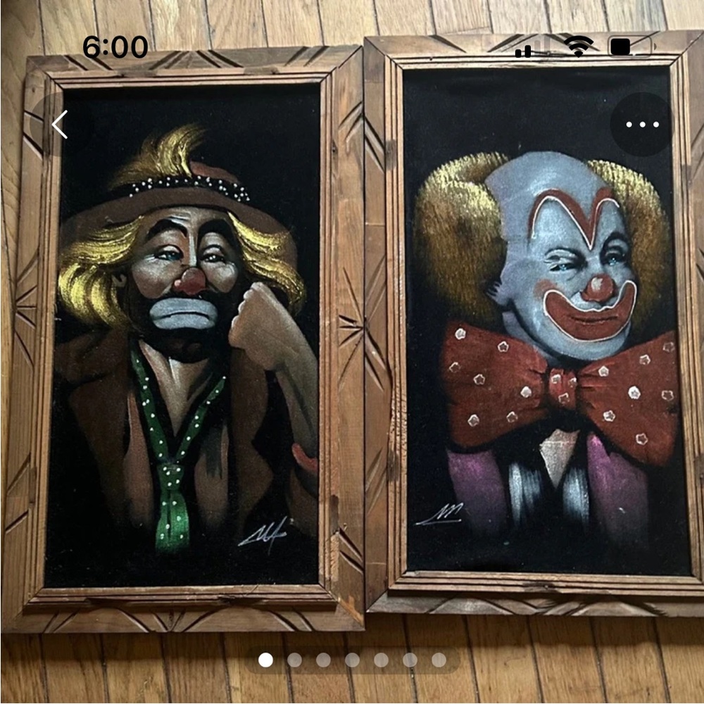 Vintage Velvet Clown Paintings in Frames